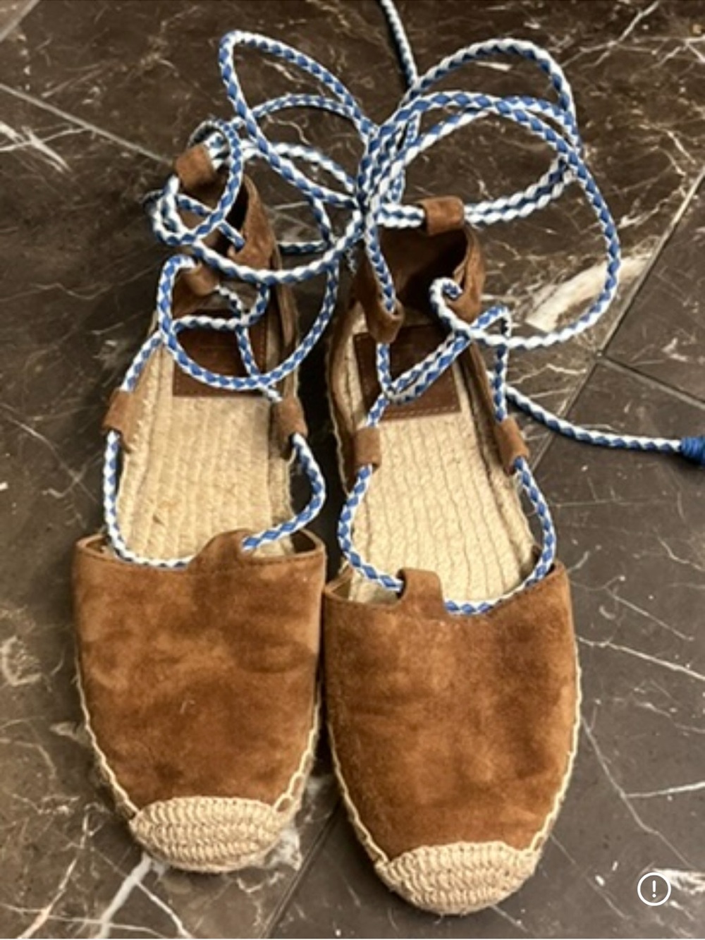 Tory Burch Positano Cognac Brown Suede Woven Lace-Up Espadrilles – Size 5 – NWOB - Picture 2 of 5